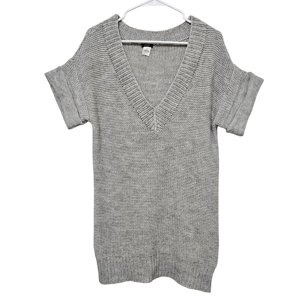JCREW XS Super Fine ALPACA Gray Merino Wool Blend Sweater Dress Cozy V Neck Knit